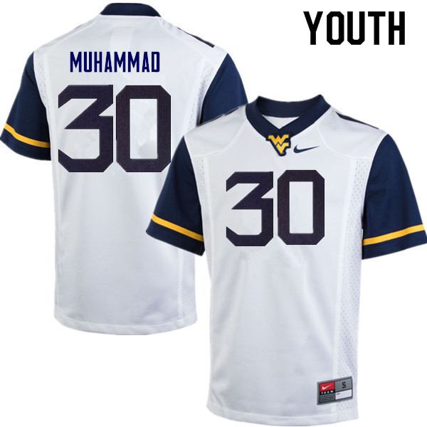 NCAA Youth Naim Muhammad West Virginia Mountaineers White #30 Nike Stitched Football College Authentic Jersey PP23T20YT
